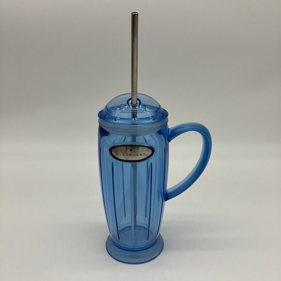 Vtg Starbucks Barista Acrylic Clear Blue Rocket Tumbler Cup 2001 Straw - Picture 1 of 10